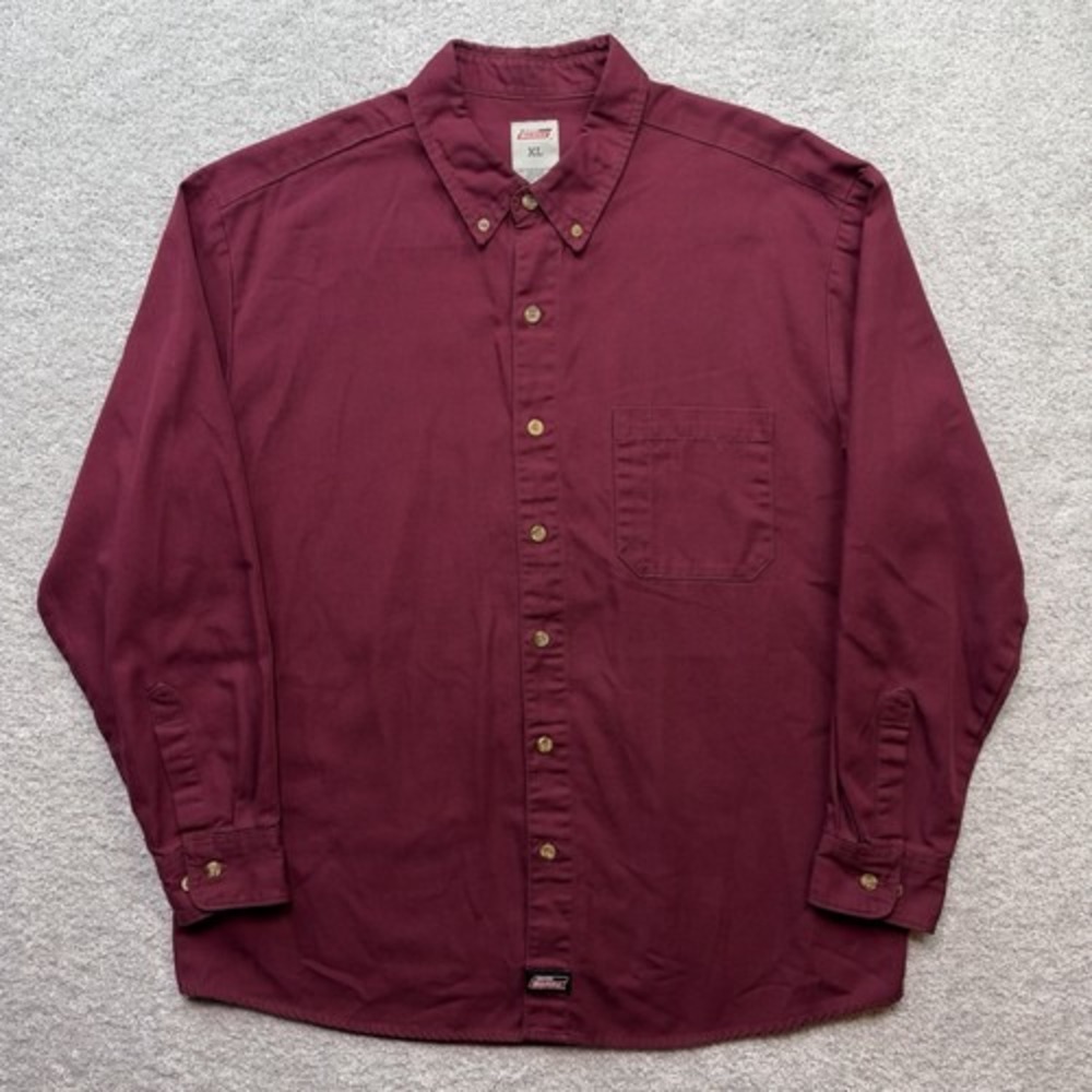 Dickies Mens XL Burgundy Maroon Long Sleeve Button Down Work Shirt Pocket